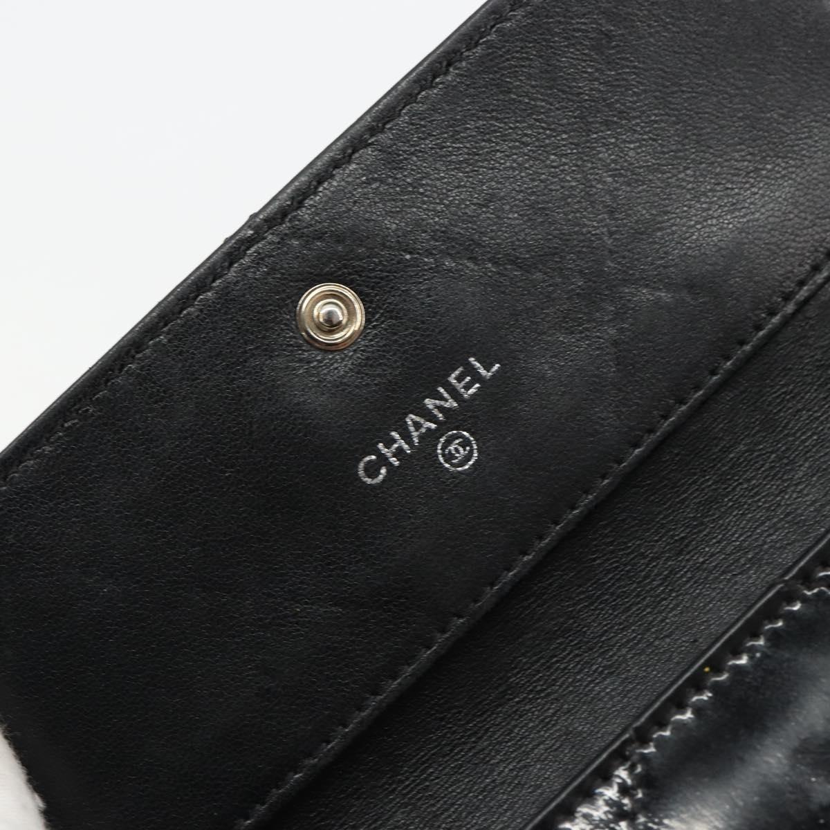 CHANEL Matelasse Chain Wallet Patent leather Black Silver CC Auth 178781A