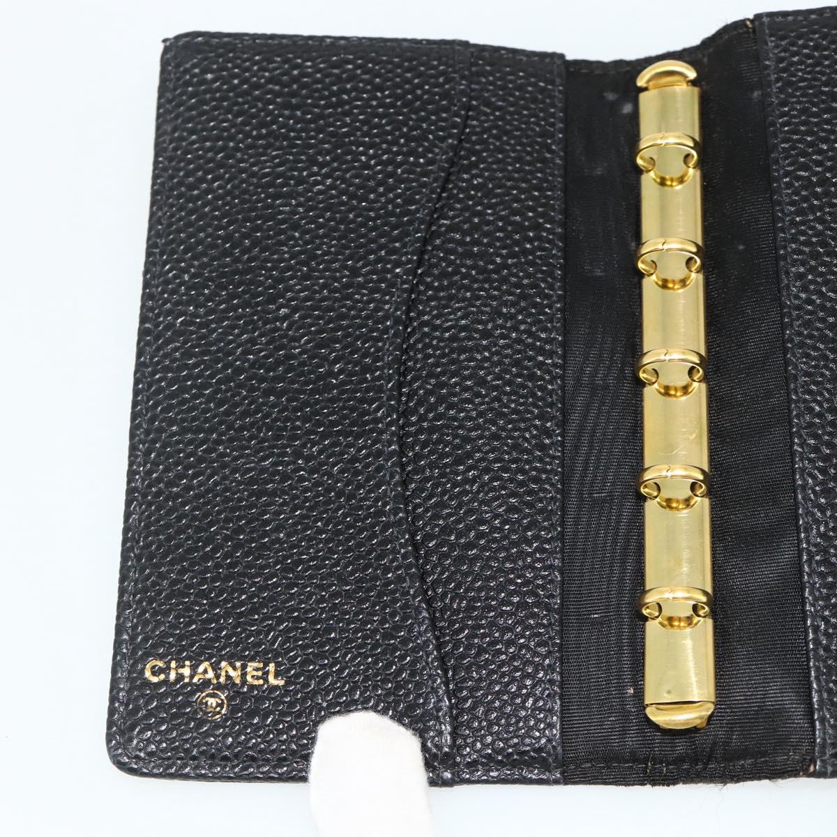 CHANEL Day Planner Cover Caviar Skin Black Gold CC Auth 178788A