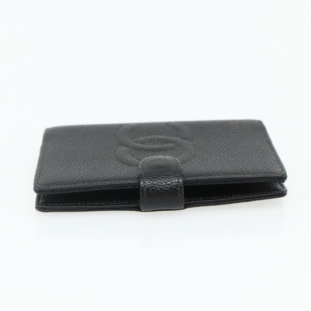 CHANEL Day Planner Cover Caviar Skin Black Gold CC Auth 178788A