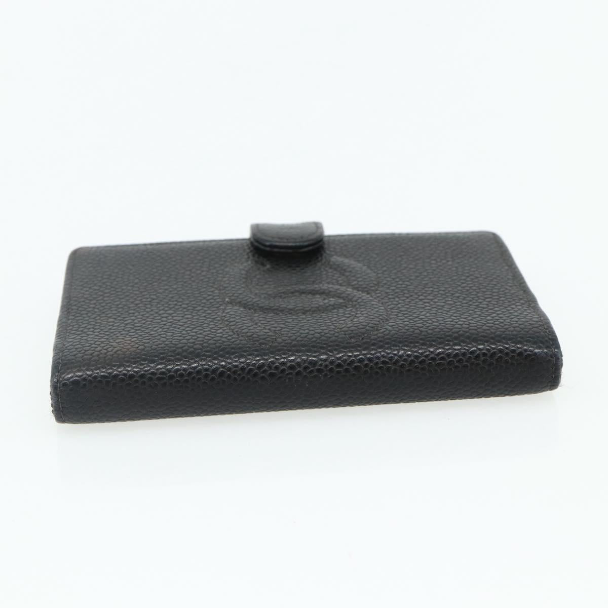 CHANEL Day Planner Cover Caviar Skin Black Gold CC Auth 178788A