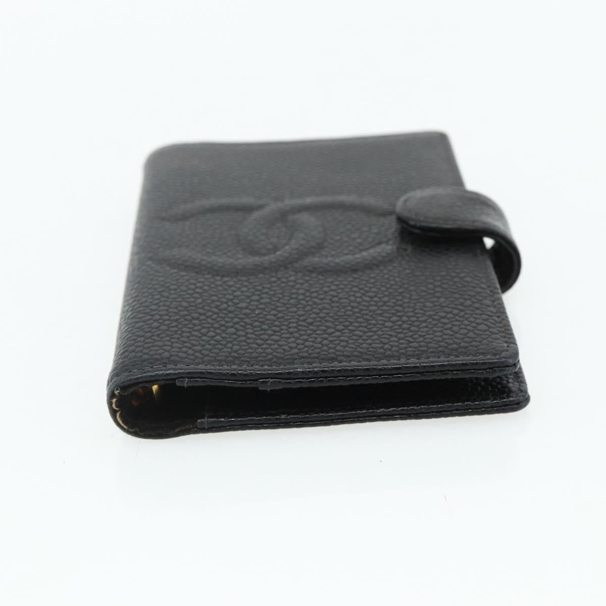 CHANEL Day Planner Cover Caviar Skin Black Gold CC Auth 178788A