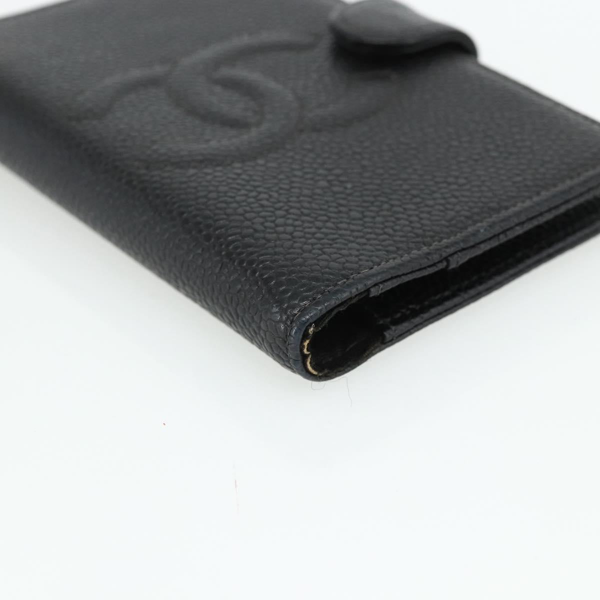 CHANEL Day Planner Cover Caviar Skin Black Gold CC Auth 178788A
