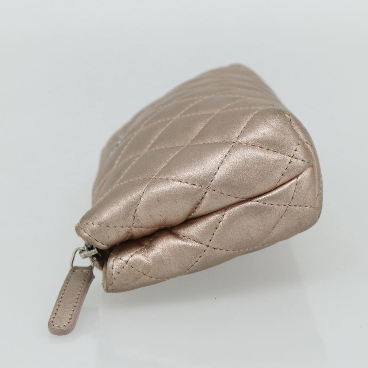 CHANEL Matelasse Pouch Lamb Skin Pink Silver CC Auth 178791A