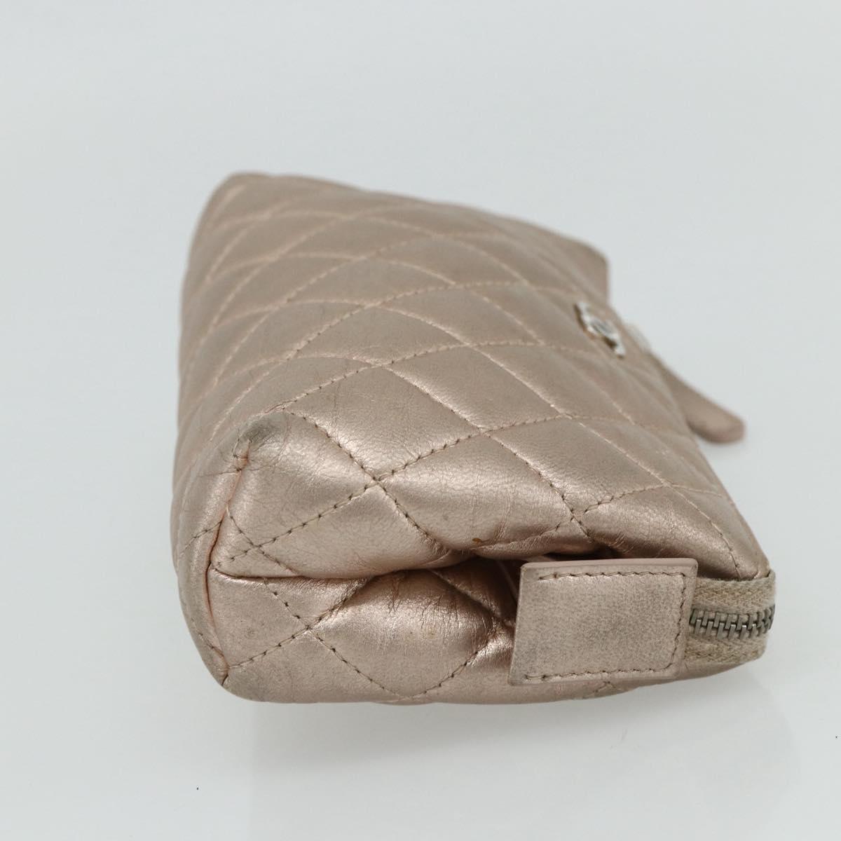CHANEL Matelasse Pouch Lamb Skin Pink Silver CC Auth 178791A