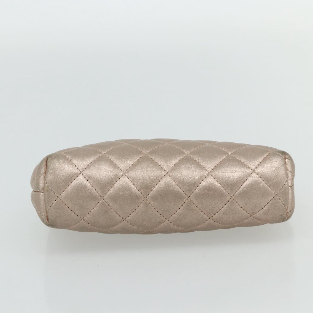 CHANEL Matelasse Pouch Lamb Skin Pink Silver CC Auth 178791A