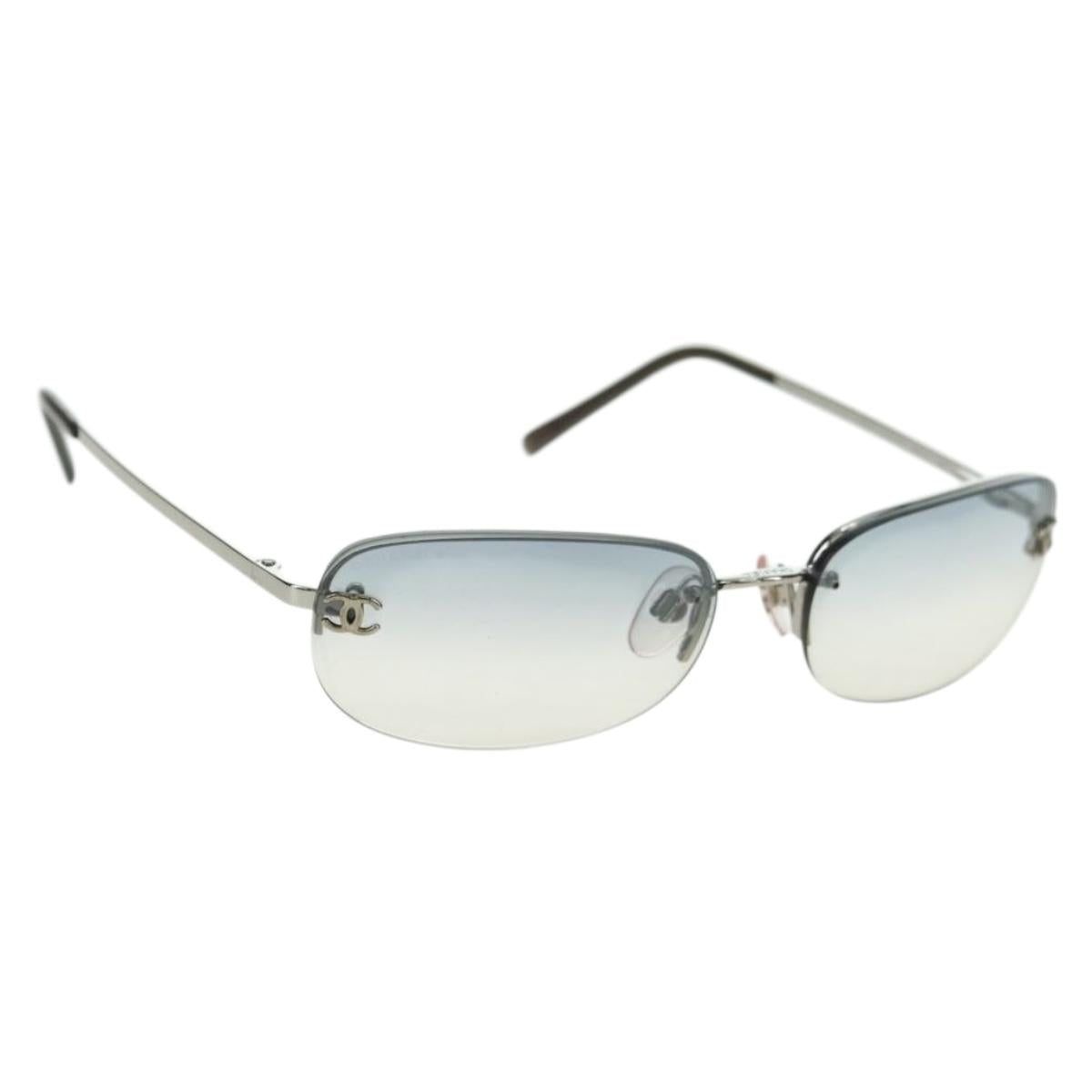 CHANEL COCO Mark Sunglasses metal Silver CC Auth 178795V