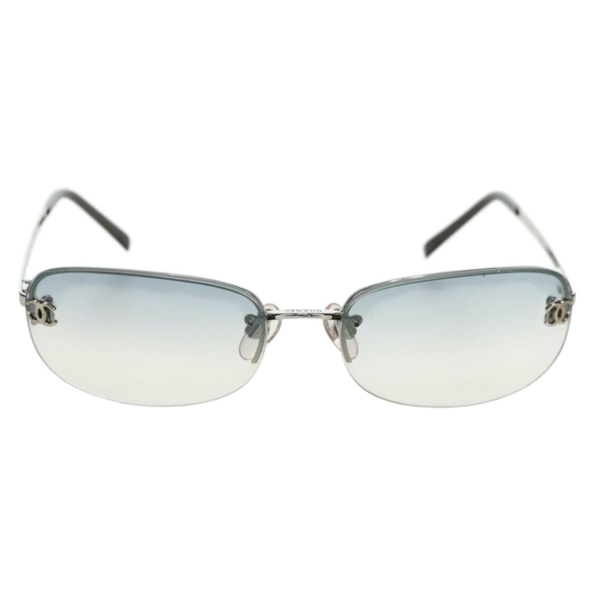 CHANEL COCO Mark Sunglasses metal Silver CC Auth 178795V
