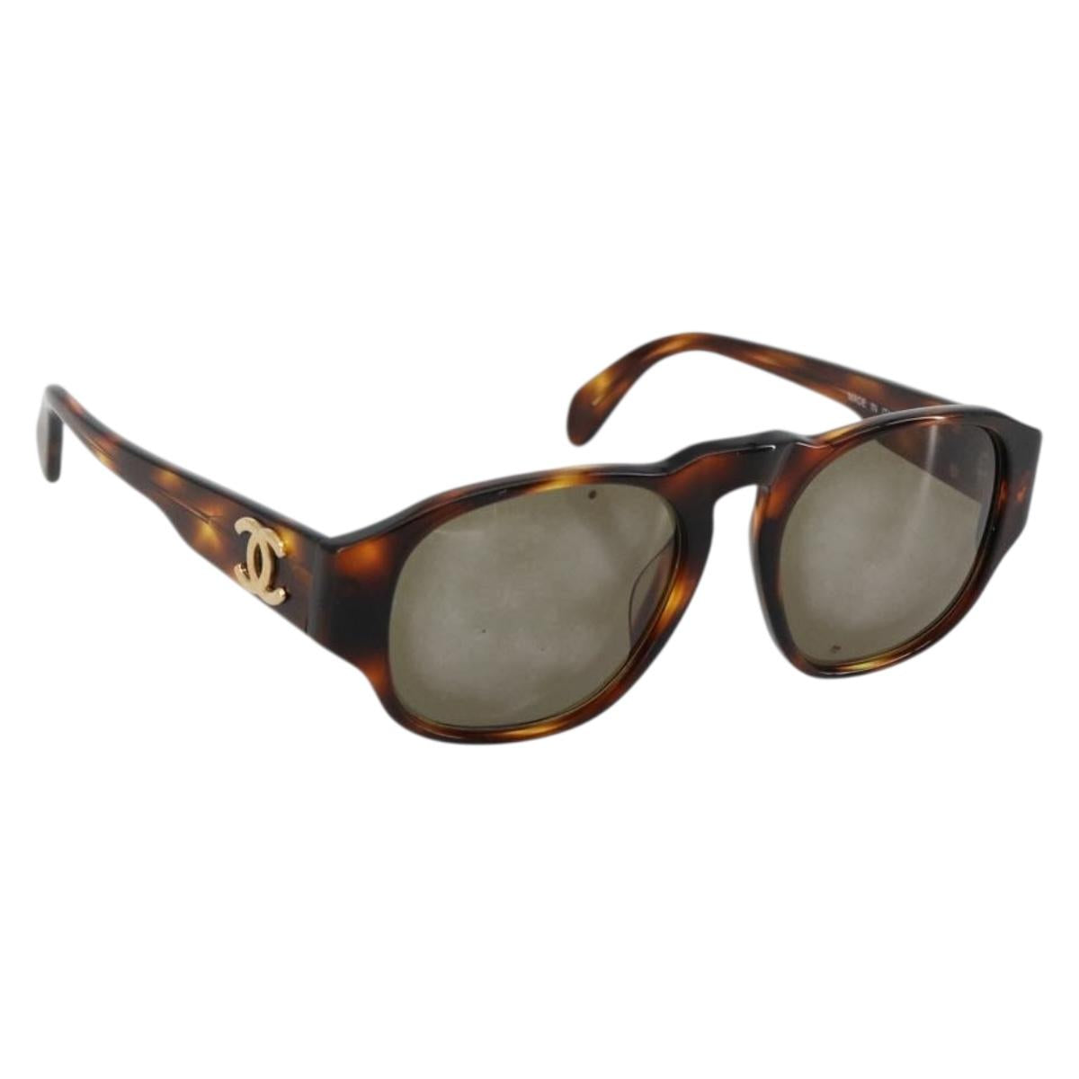 CHANEL COCO Mark Sunglasses plastic Brown CC Auth 178796