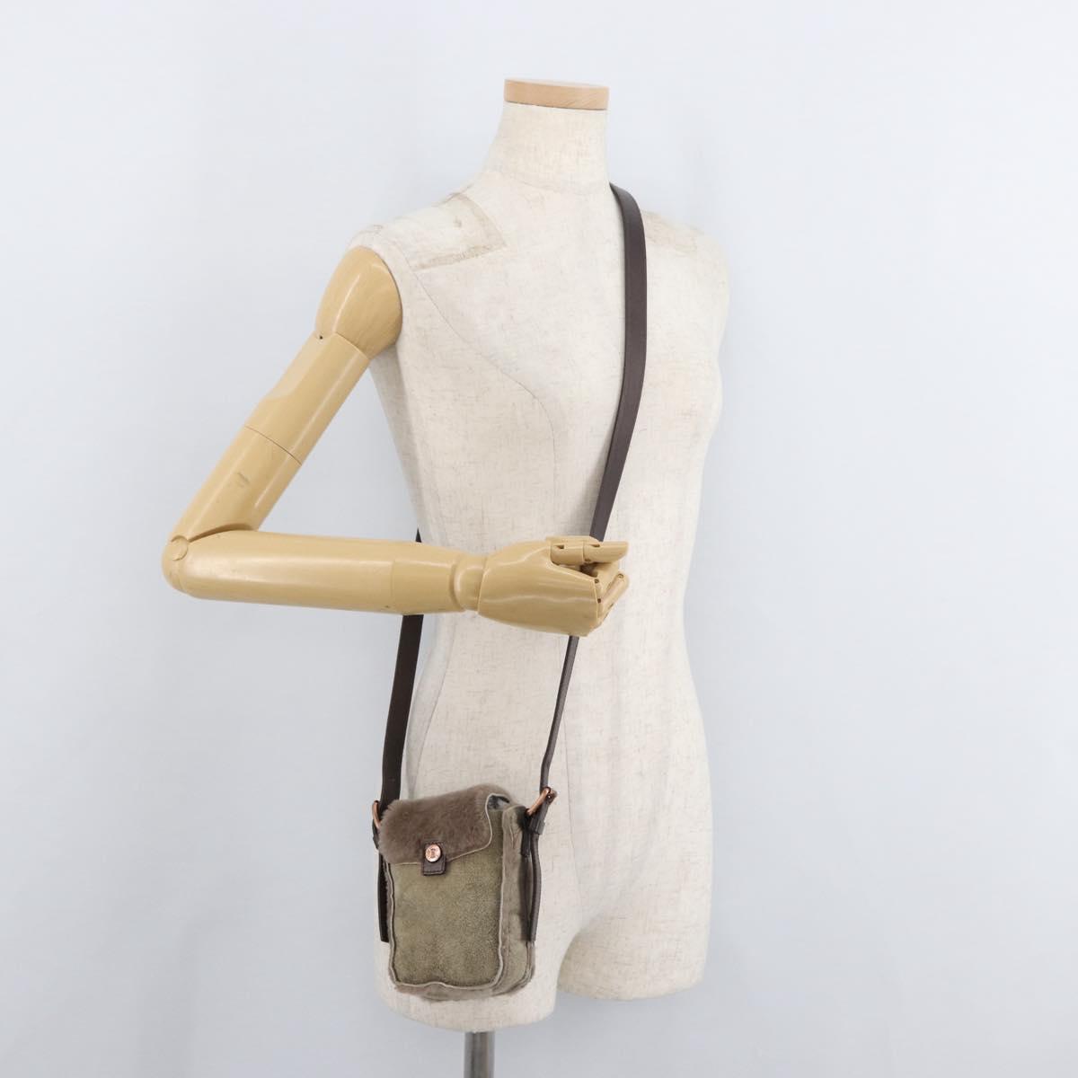 CELINE Shoulder Bag Mouton Brown Auth 178798A