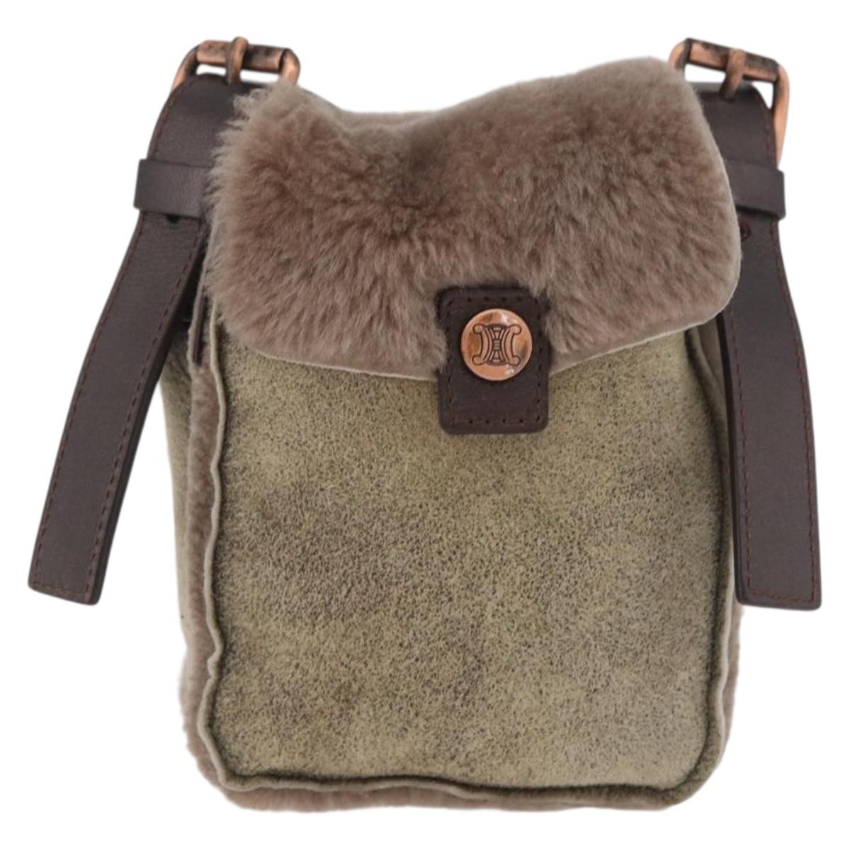 CELINE Shoulder Bag Mouton Brown Auth 178798A