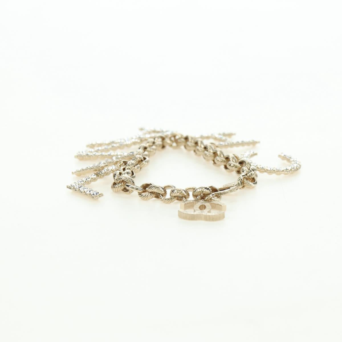 CHANEL Logo Bracelet metal Champagne Gold CC Auth 178800SM