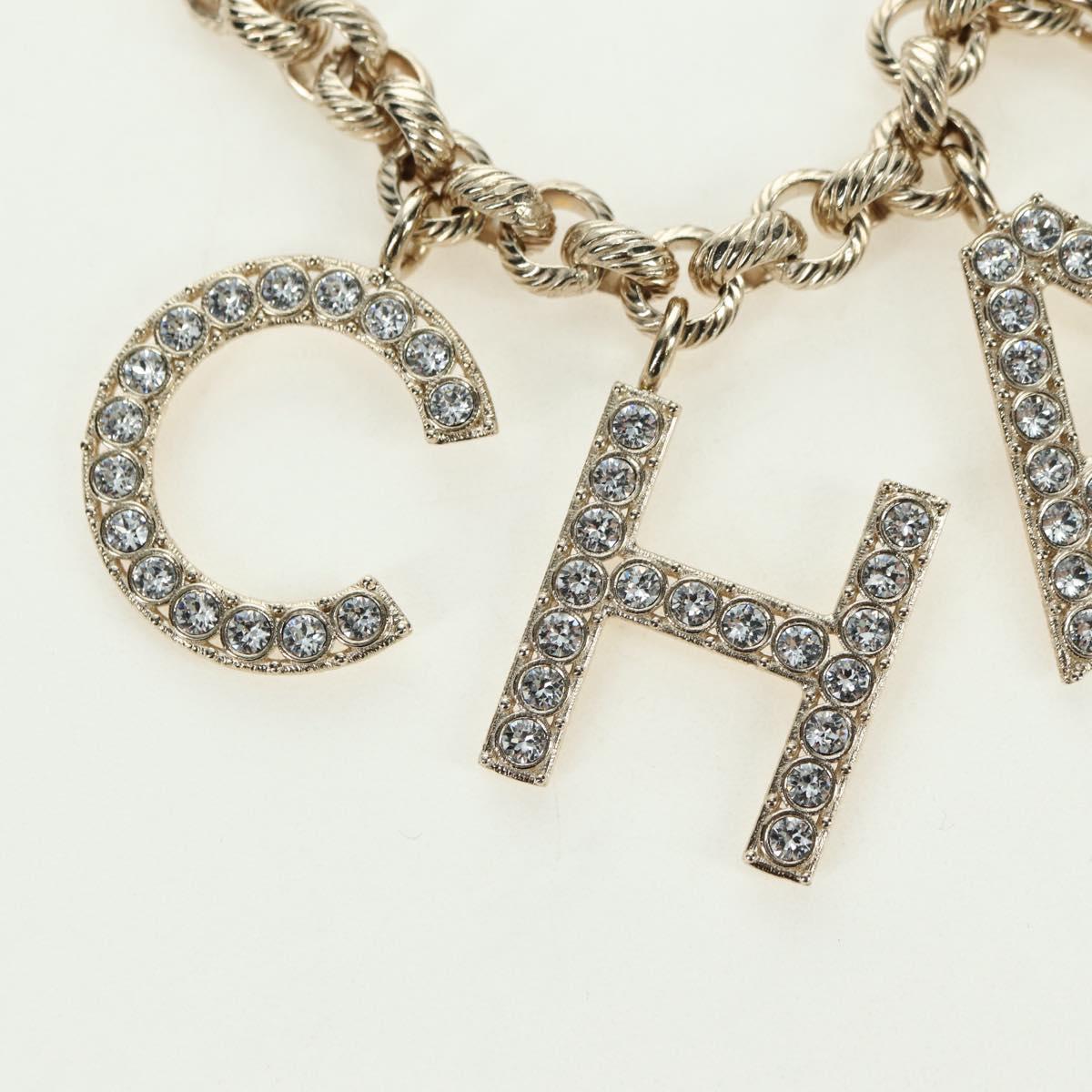 CHANEL Logo Bracelet metal Champagne Gold CC Auth 178800SM