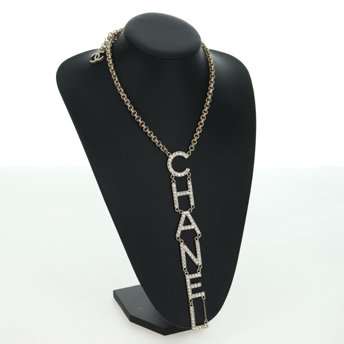 CHANEL Logo Necklace metal Champagne Gold CC Auth 178801SM