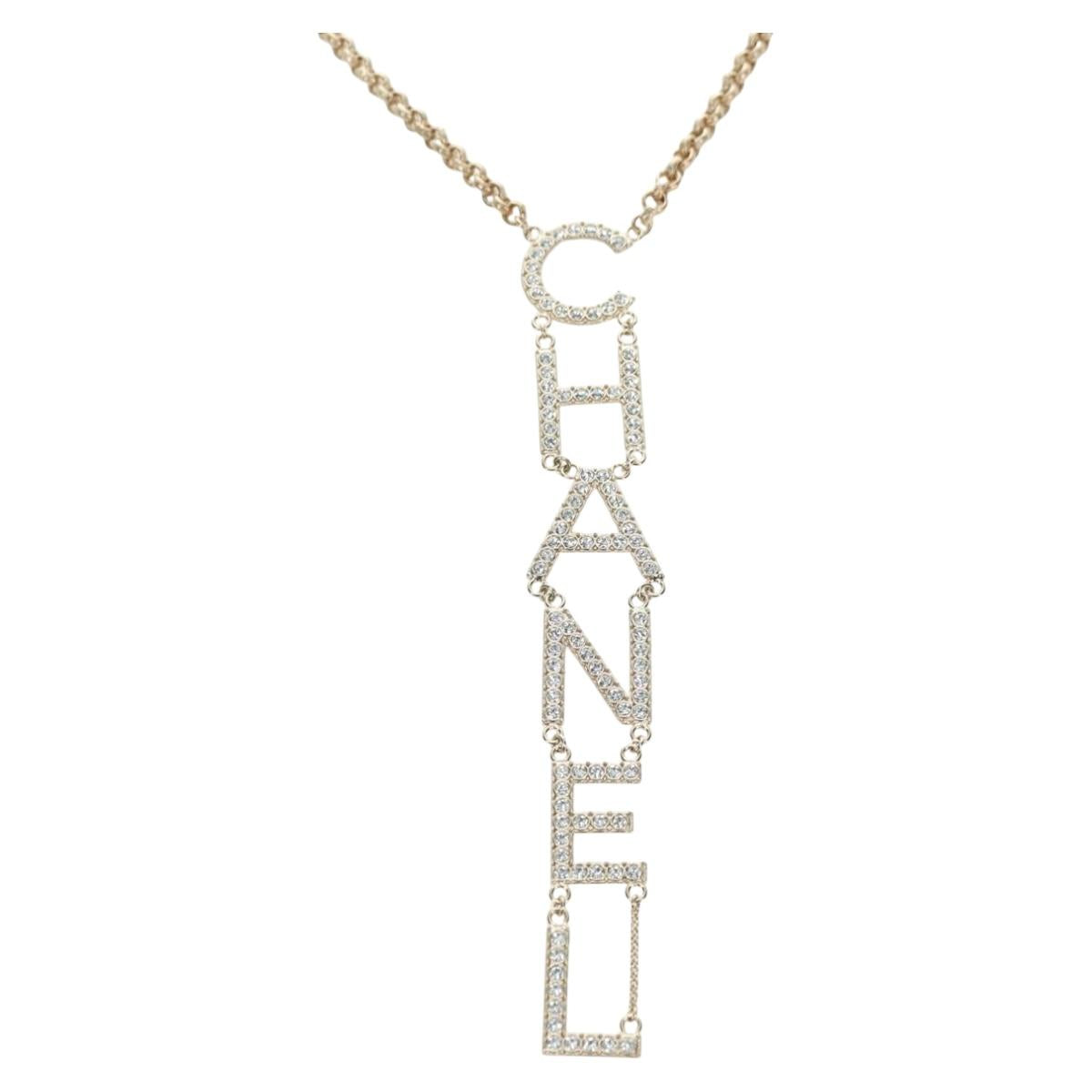 CHANEL Logo Necklace metal Champagne Gold CC Auth 178801SM