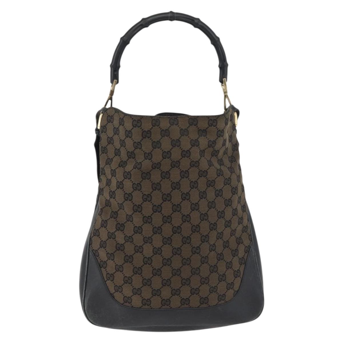 GUCCI GG Canvas Bamboo Shoulder Bag 2way Navy Gold 001 4058 Auth 178808