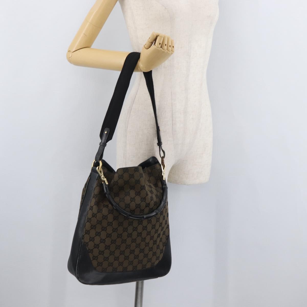 GUCCI GG Canvas Bamboo Shoulder Bag 2way Navy Gold 001 4058 Auth 178808