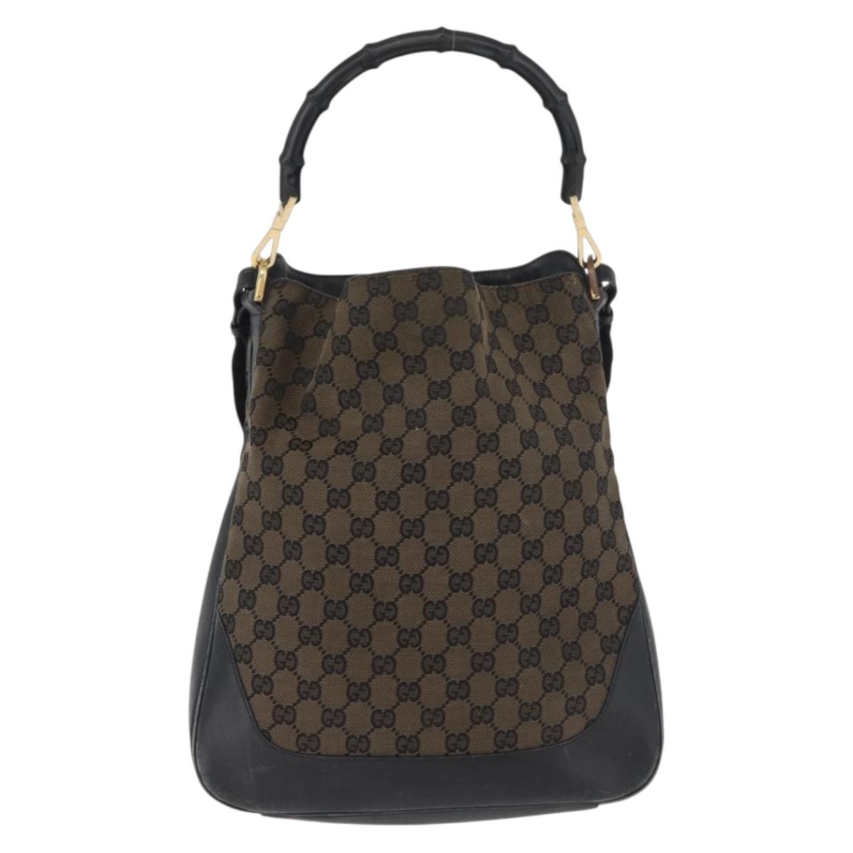 GUCCI GG Canvas Bamboo Shoulder Bag 2way Navy Gold 001 4058 Auth 178808
