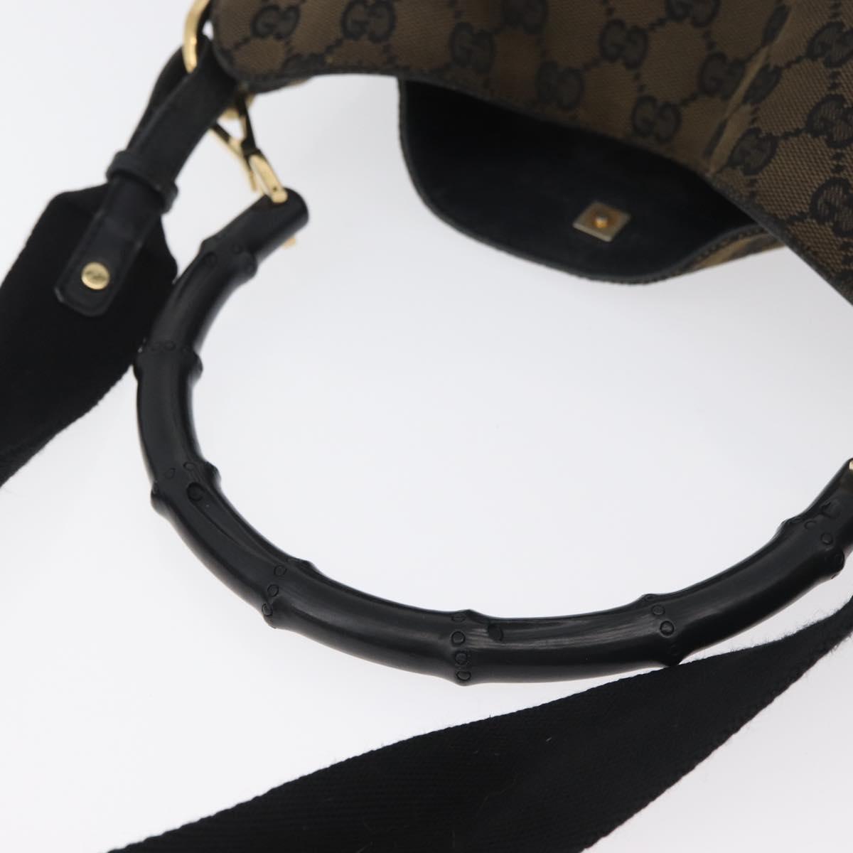 GUCCI GG Canvas Bamboo Shoulder Bag 2way Navy Gold 001 4058 Auth 178808