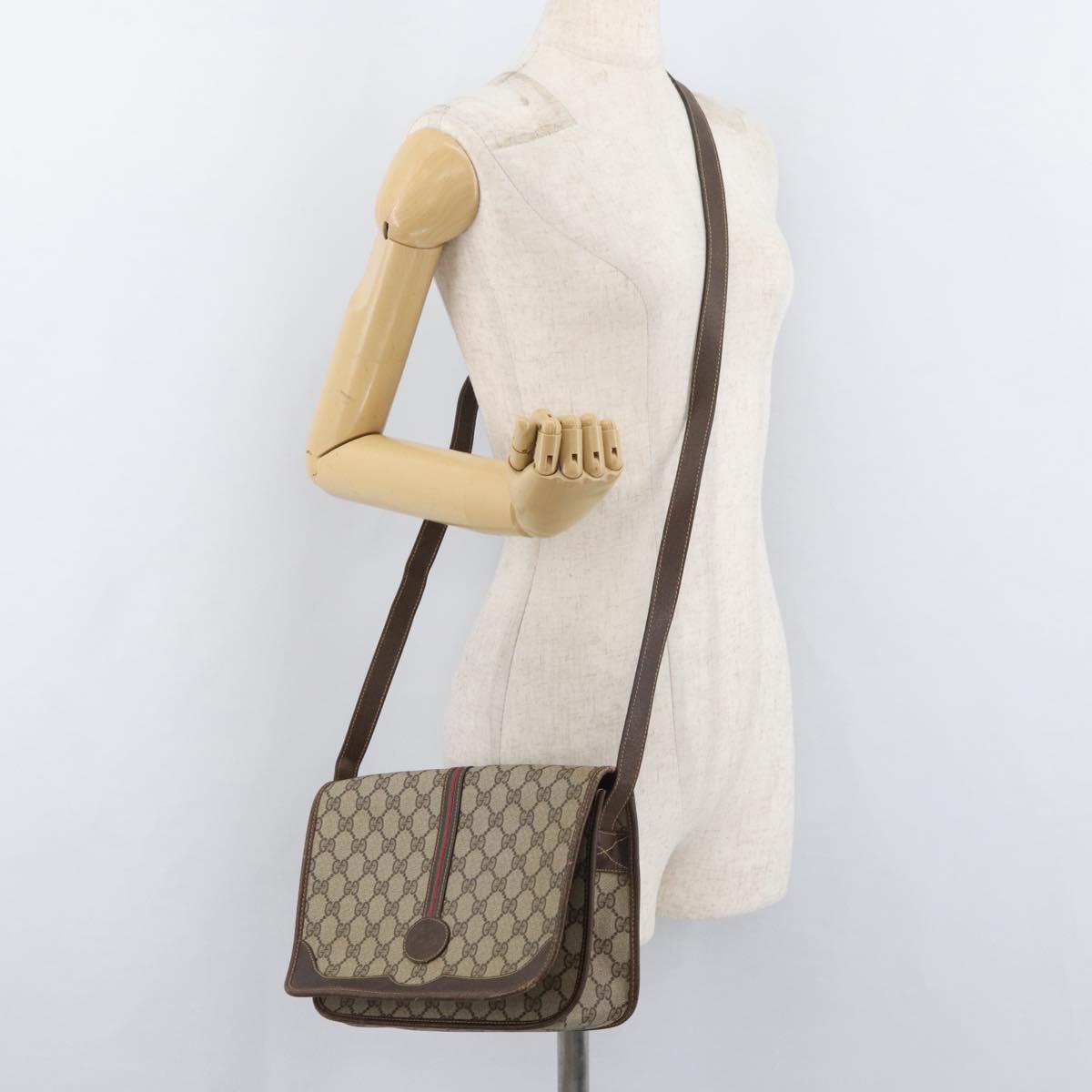 GUCCI GG Supreme Web Sherry Line Bag PVC Beige Gold 001 104 0551 Auth 178811