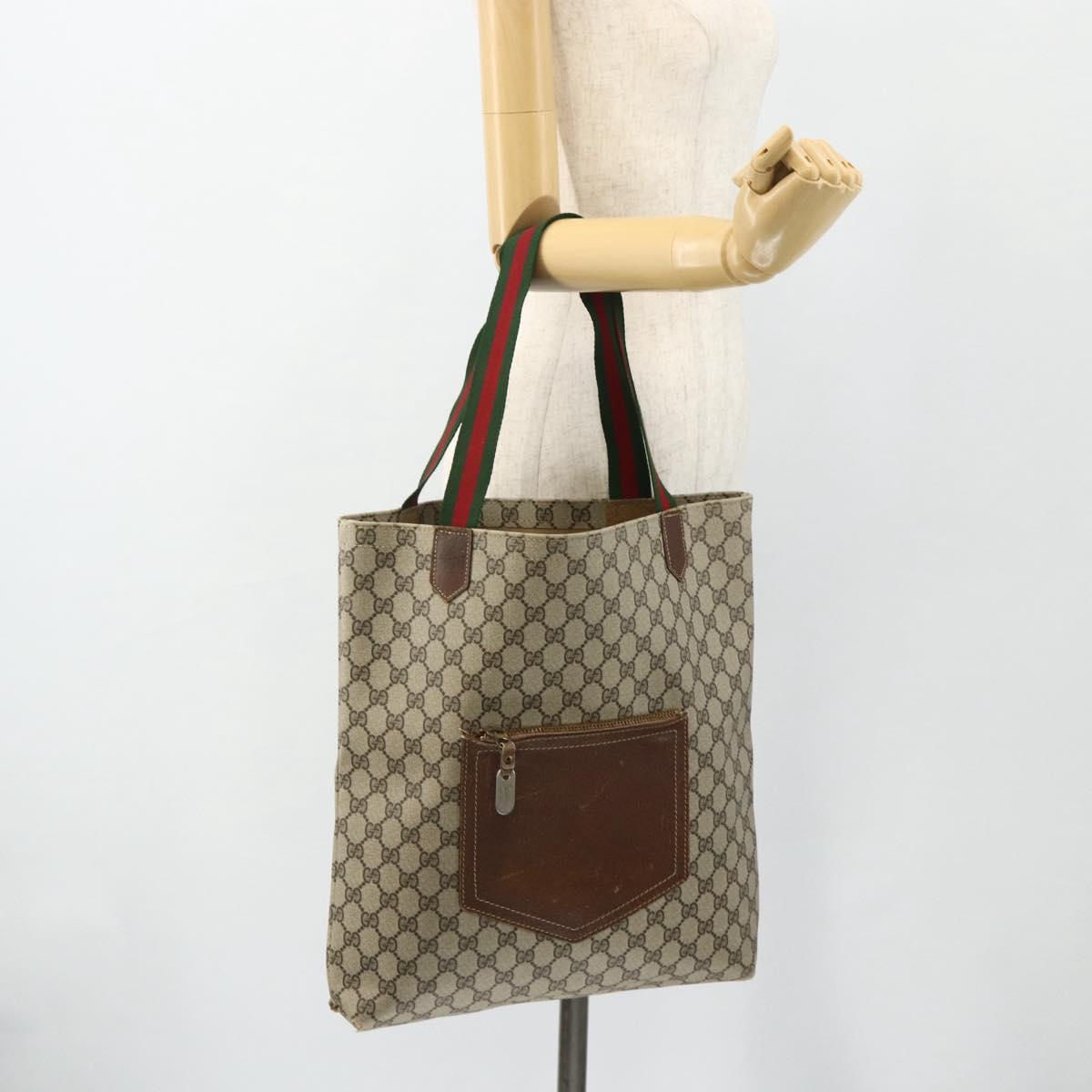 GUCCI GG Supreme Web Sherry Line Tote Bag PVC Beige Gold Auth 178813