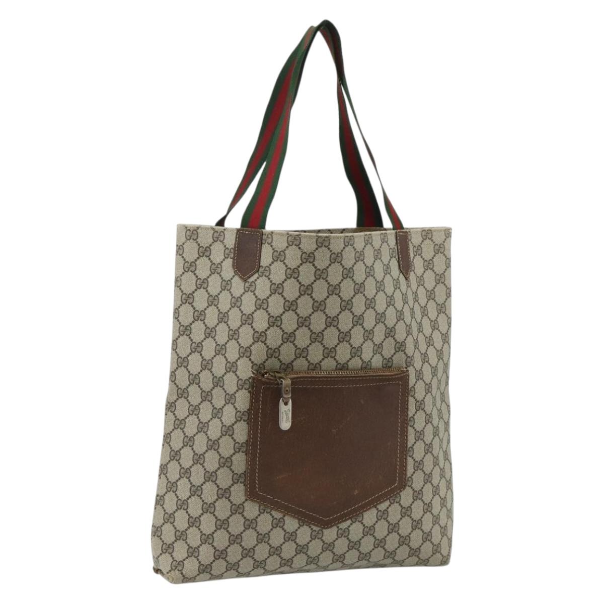 GUCCI GG Supreme Web Sherry Line Tote Bag PVC Beige Gold Auth 178813