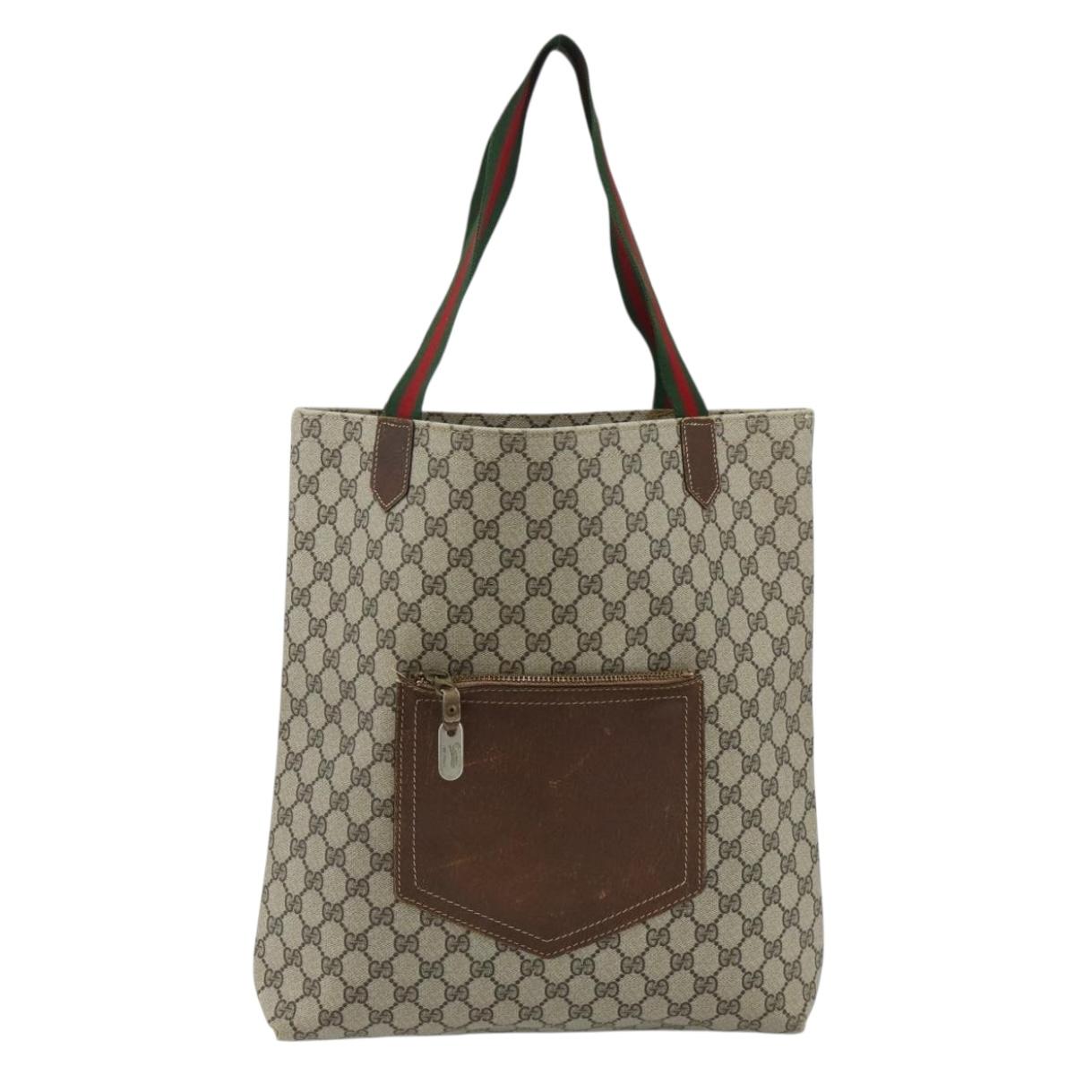 GUCCI GG Supreme Web Sherry Line Tote Bag PVC Beige Gold Auth 178813