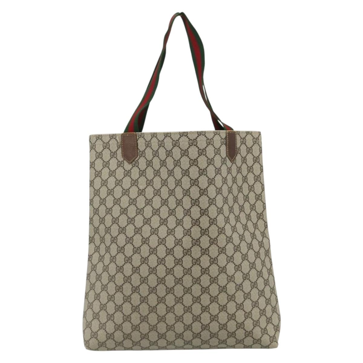 GUCCI GG Supreme Web Sherry Line Tote Bag PVC Beige Gold Auth 178813