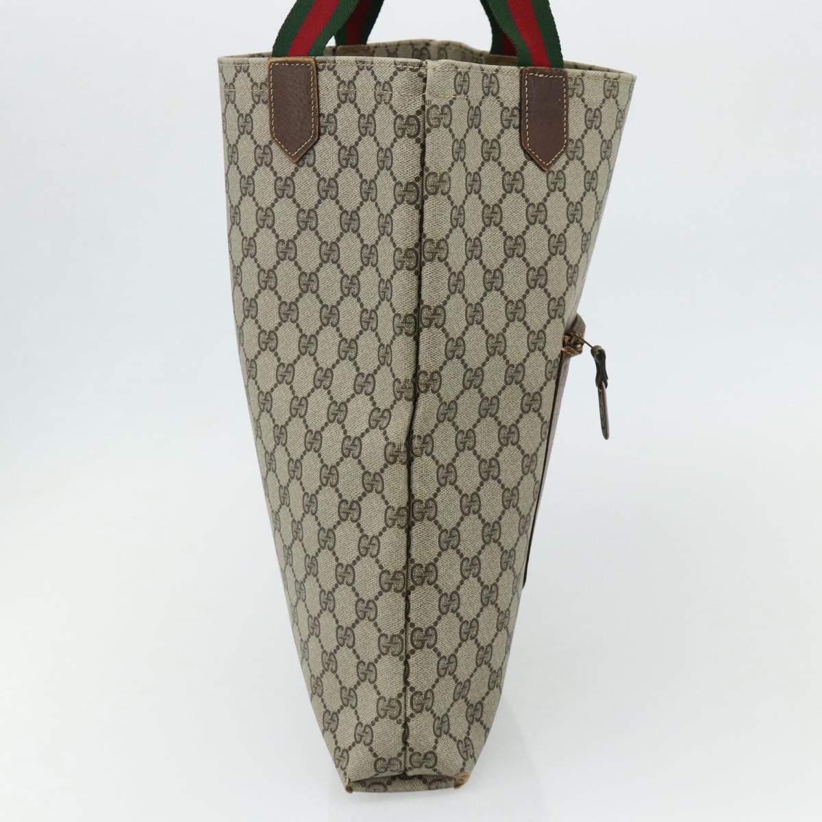 GUCCI GG Supreme Web Sherry Line Tote Bag PVC Beige Gold Auth 178813