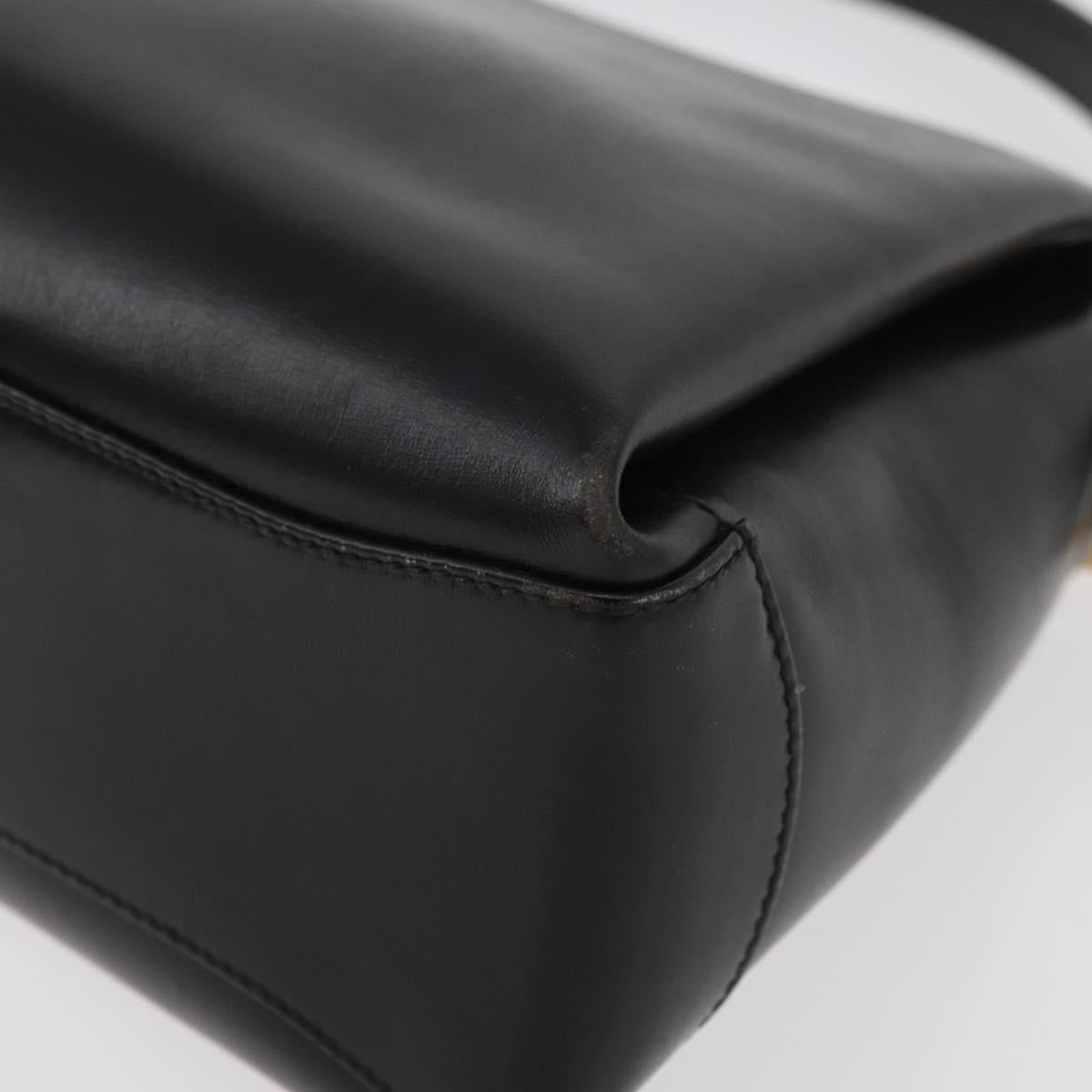 GUCCI Hand Bag Leather Black Gold Auth 178816