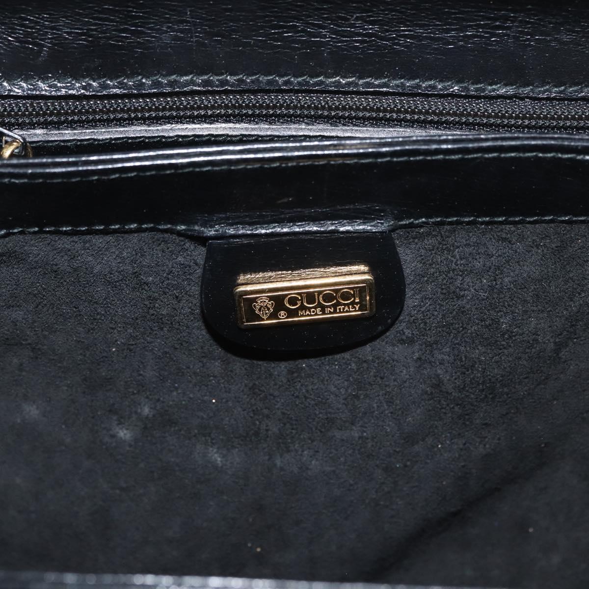 GUCCI Hand Bag Leather Black Gold Auth 178816