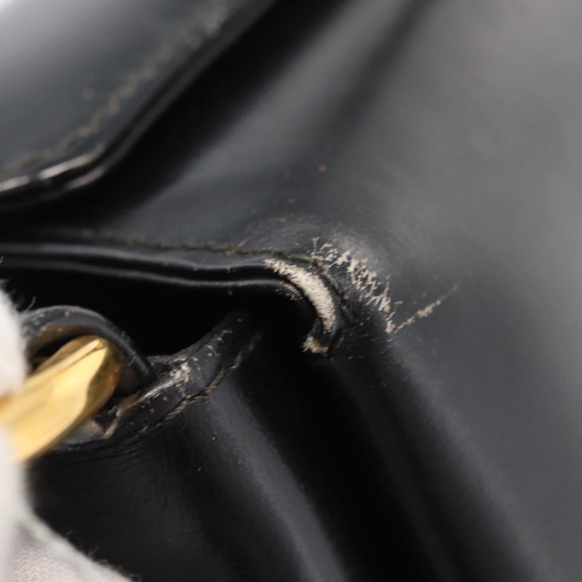 GUCCI Hand Bag Leather Black Gold Auth 178816