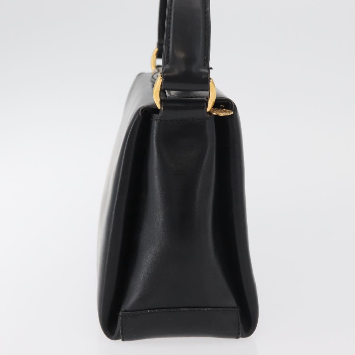 GUCCI Hand Bag Leather Black Gold Auth 178816