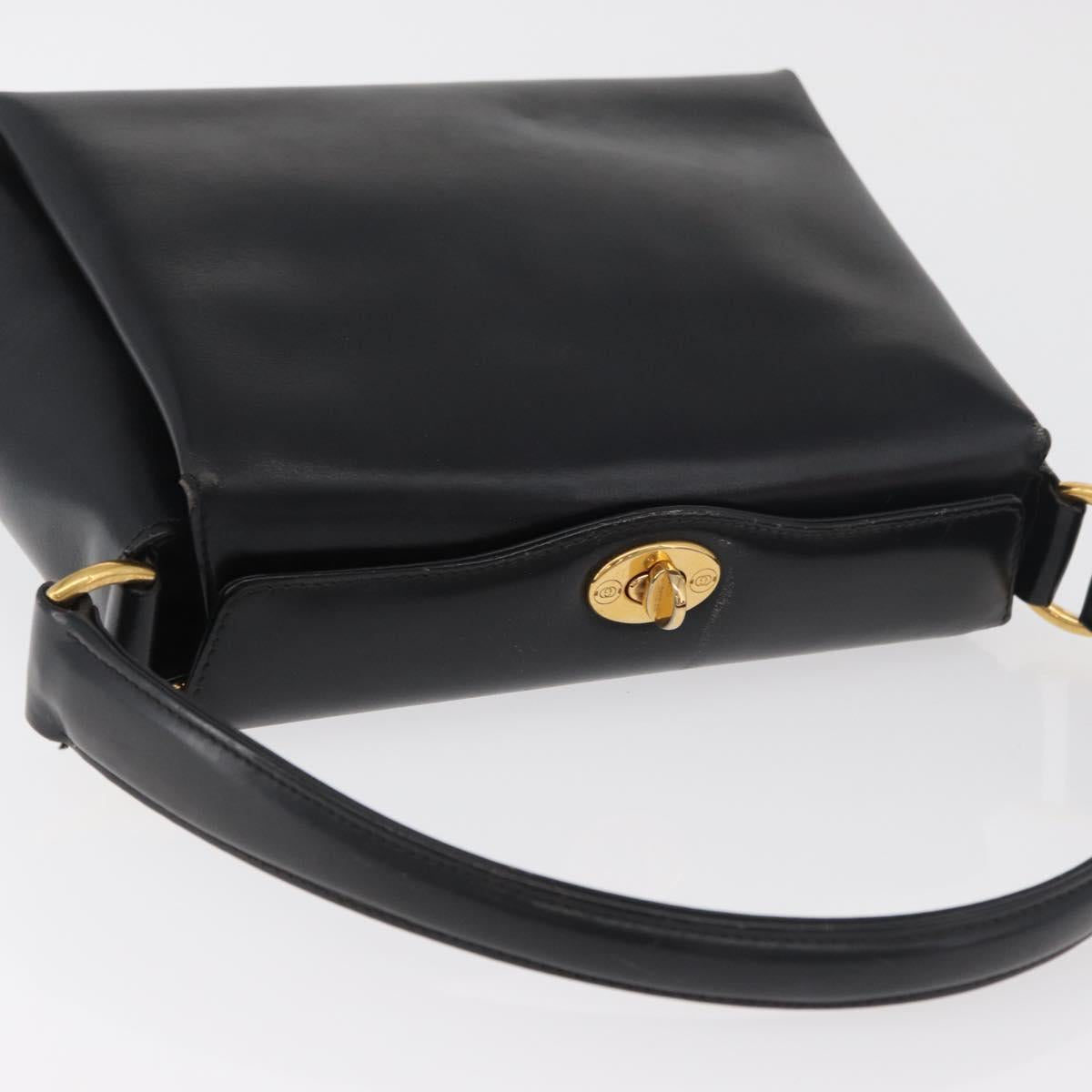 GUCCI Hand Bag Leather Black Gold Auth 178816