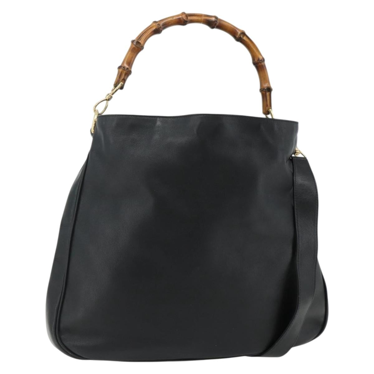 GUCCI Bamboo Shoulder Bag Leather 2way Black Gold 001 1577 Auth 178821