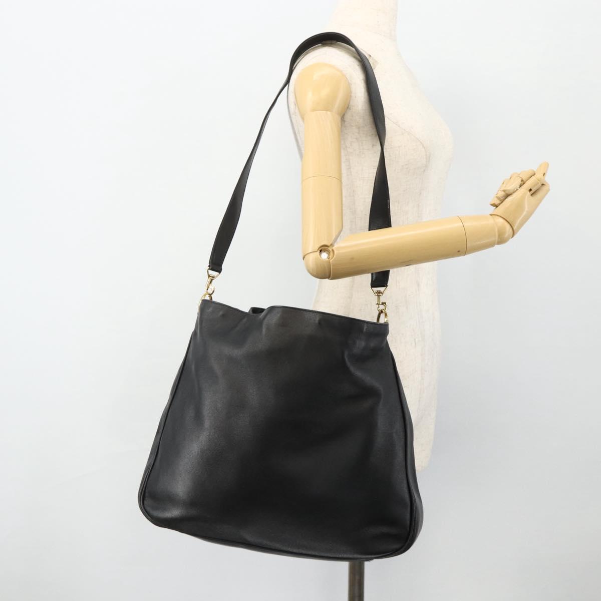 GUCCI Bamboo Shoulder Bag Leather 2way Black Gold 001 1577 Auth 178821