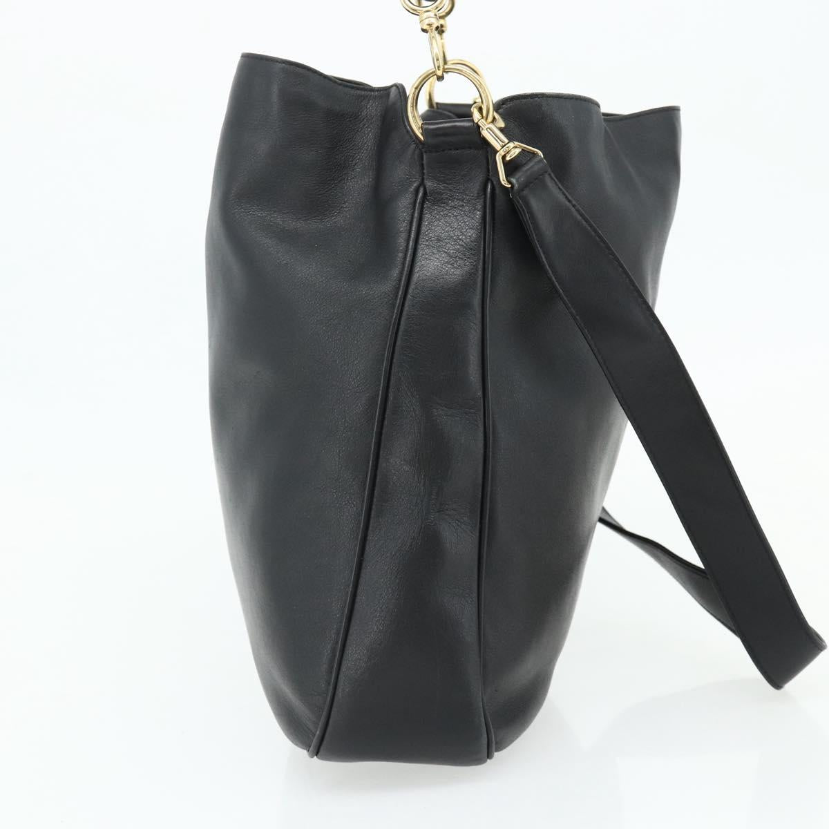 GUCCI Bamboo Shoulder Bag Leather 2way Black Gold 001 1577 Auth 178821