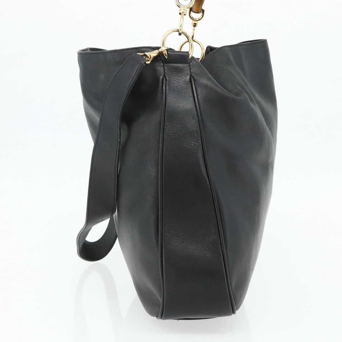 GUCCI Bamboo Shoulder Bag Leather 2way Black Gold 001 1577 Auth 178821