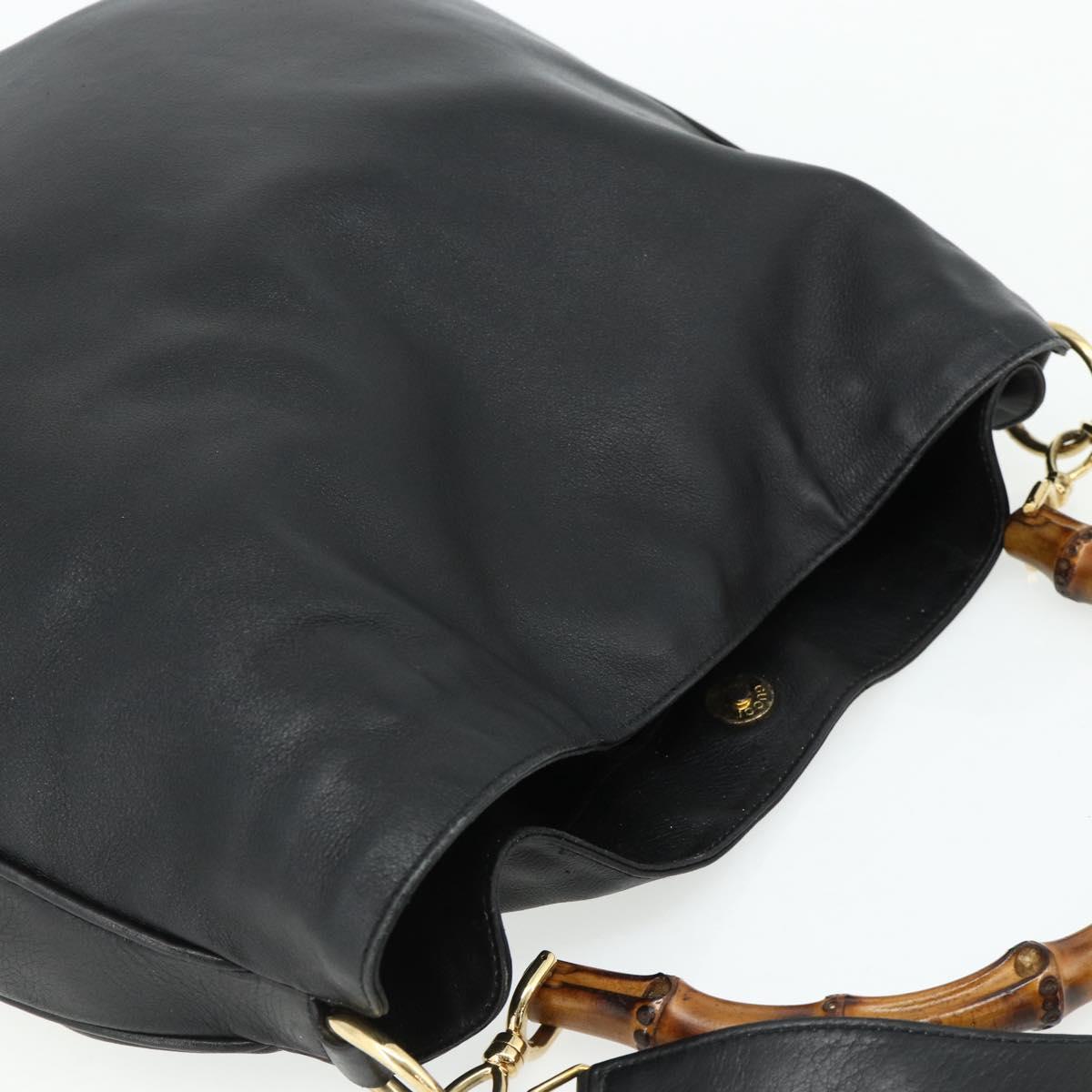 GUCCI Bamboo Shoulder Bag Leather 2way Black Gold 001 1577 Auth 178821