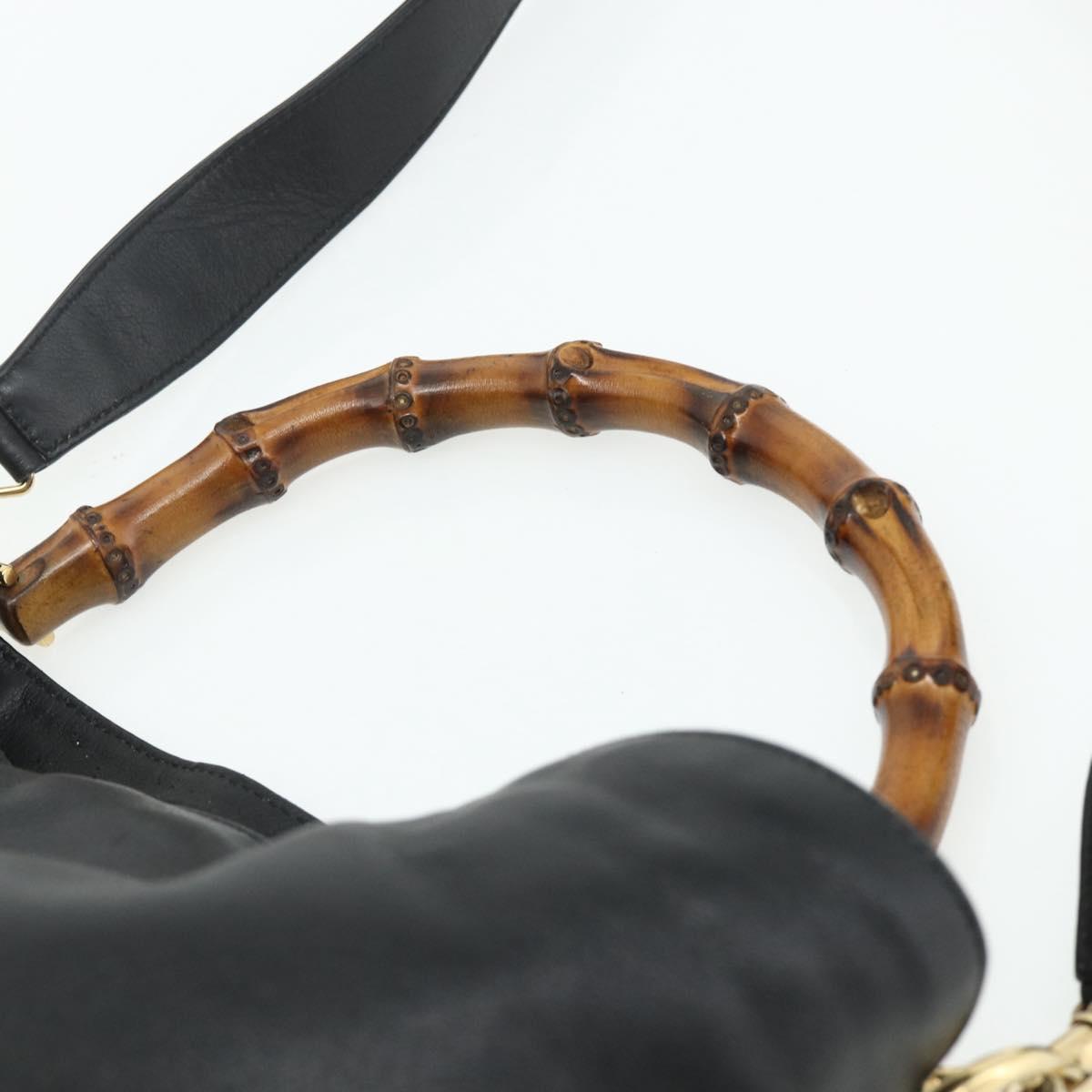 GUCCI Bamboo Shoulder Bag Leather 2way Black Gold 001 1577 Auth 178821