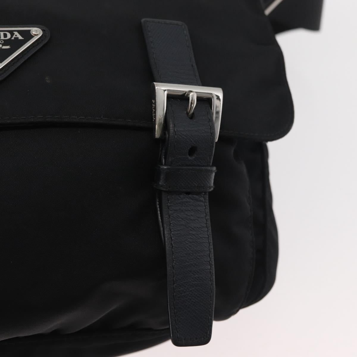 PRADA Shoulder Bag Nylon Black Silver Auth 178822A