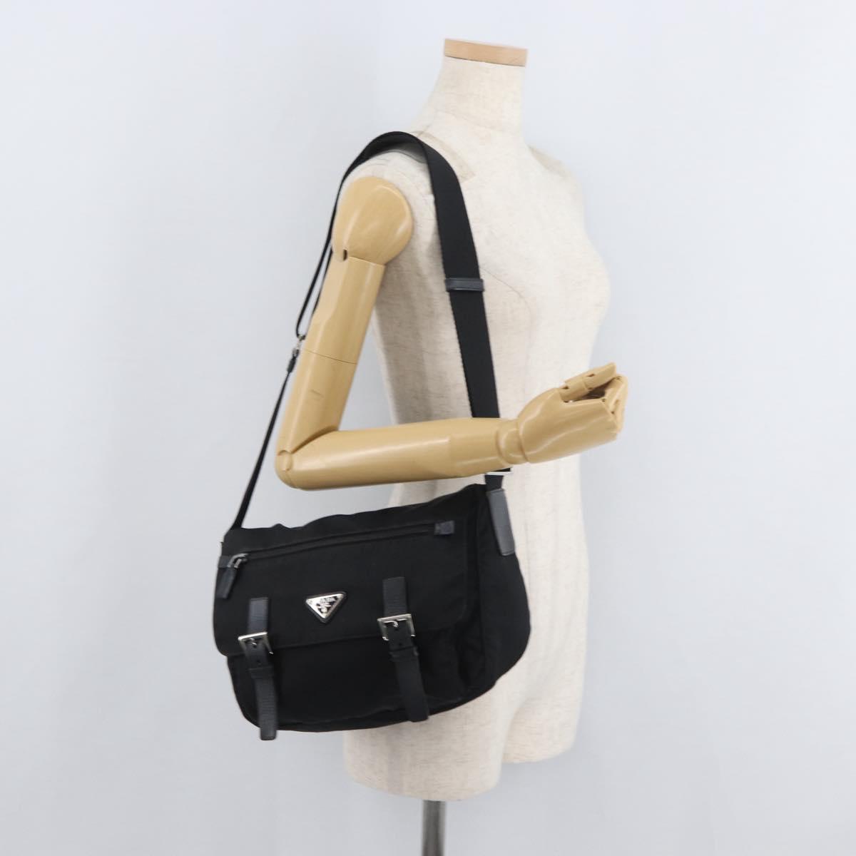 PRADA Shoulder Bag Nylon Black Silver Auth 178822A
