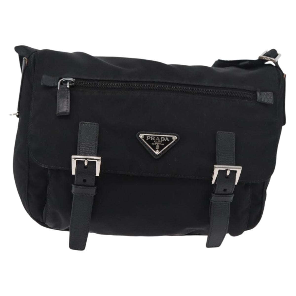 PRADA Shoulder Bag Nylon Black Silver Auth 178822A