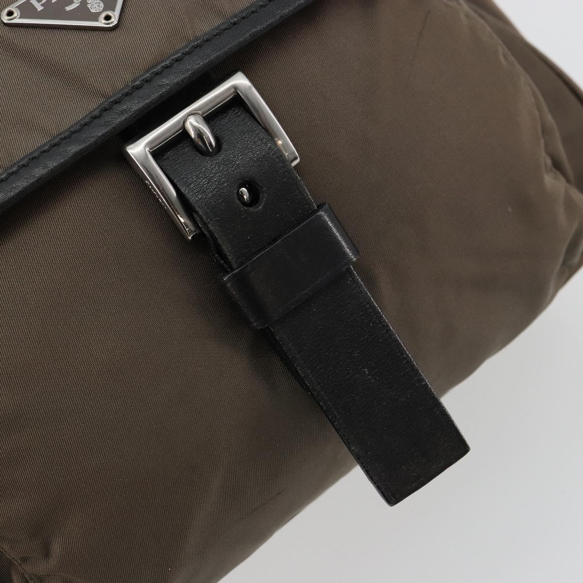 PRADA Shoulder Bag Nylon Beige Silver Auth 178834A