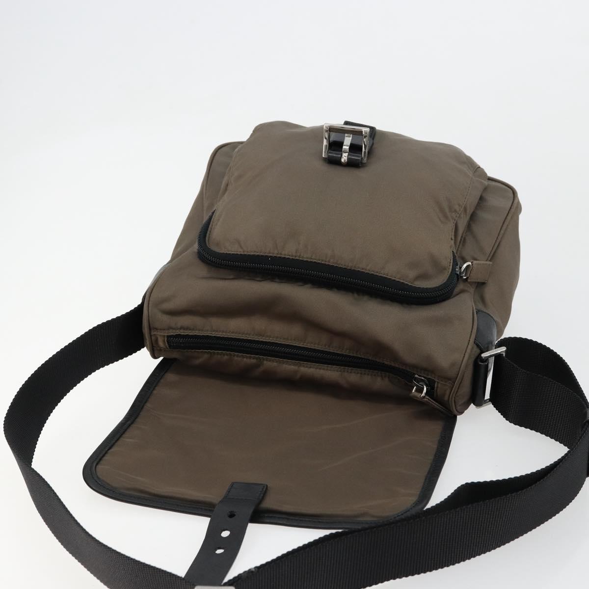 PRADA Shoulder Bag Nylon Beige Silver Auth 178834A