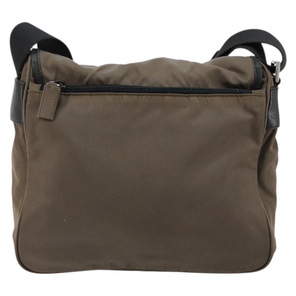 PRADA Shoulder Bag Nylon Beige Silver Auth 178834A