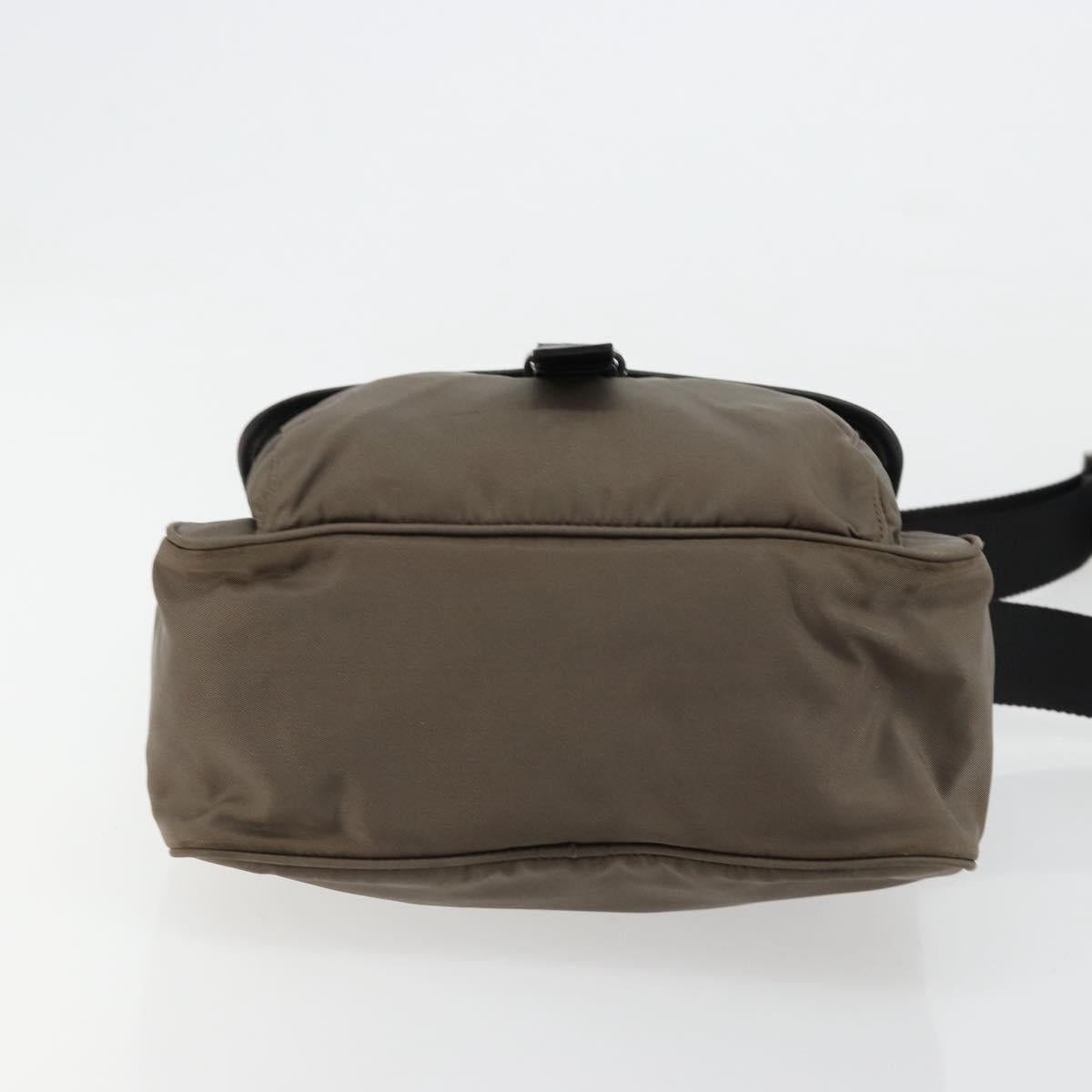 PRADA Shoulder Bag Nylon Beige Silver Auth 178834A