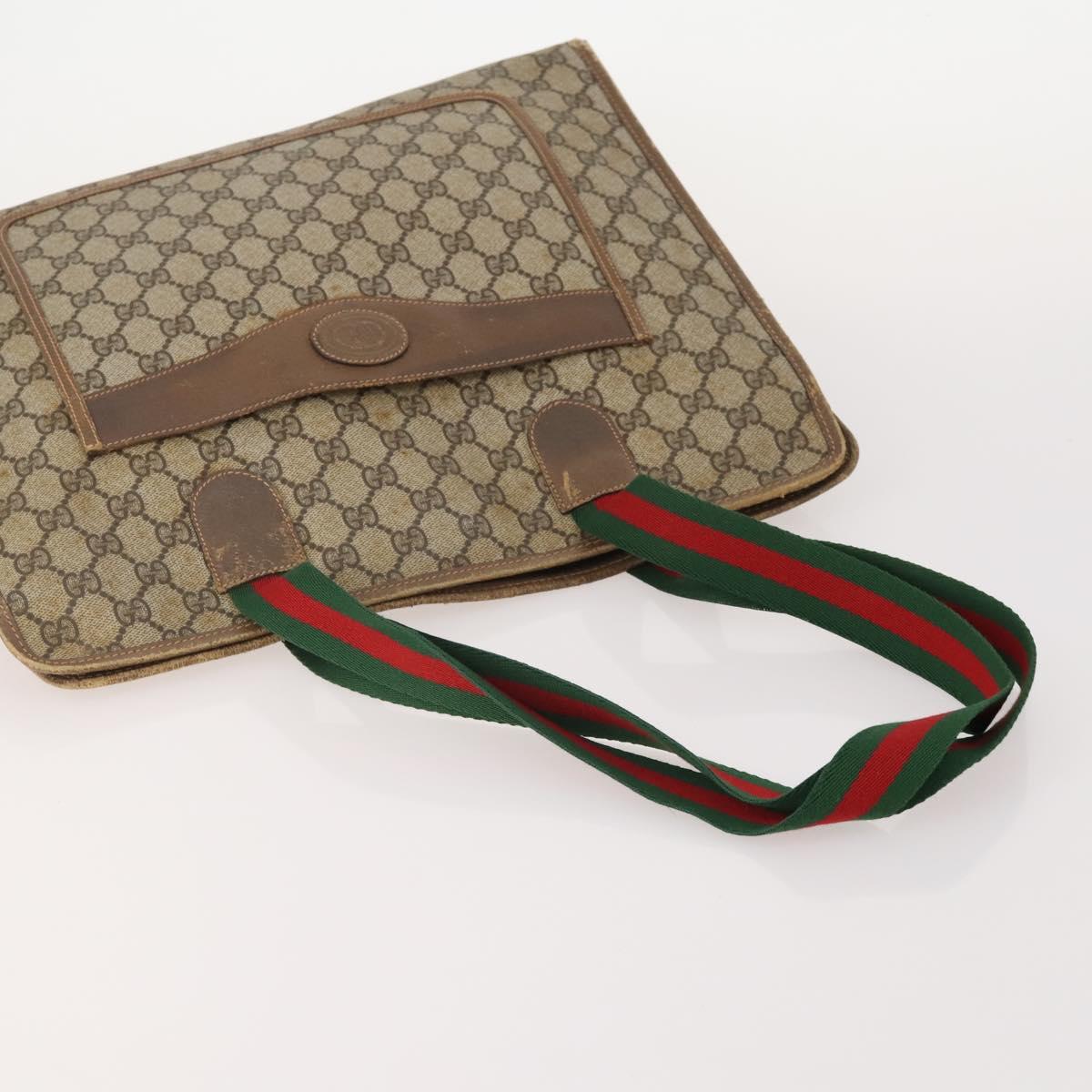 GUCCI GG Supreme Web Sherry Line Tote Bag PVC 4 Set Beige Brown Auth 178835