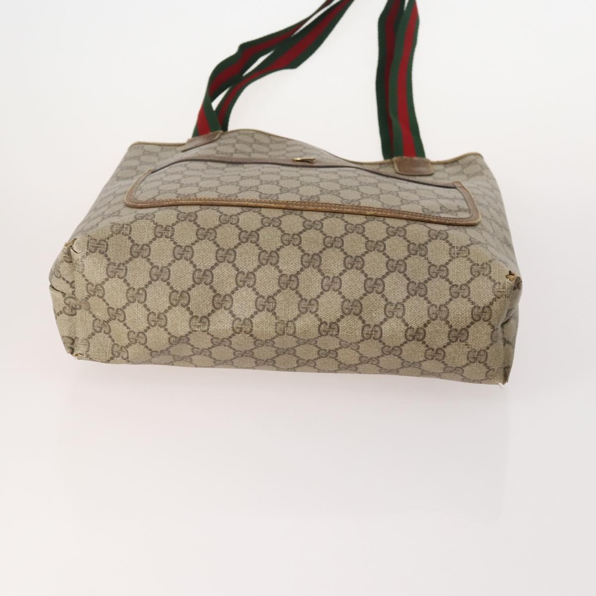 GUCCI GG Supreme Web Sherry Line Tote Bag PVC 4 Set Beige Brown Auth 178835
