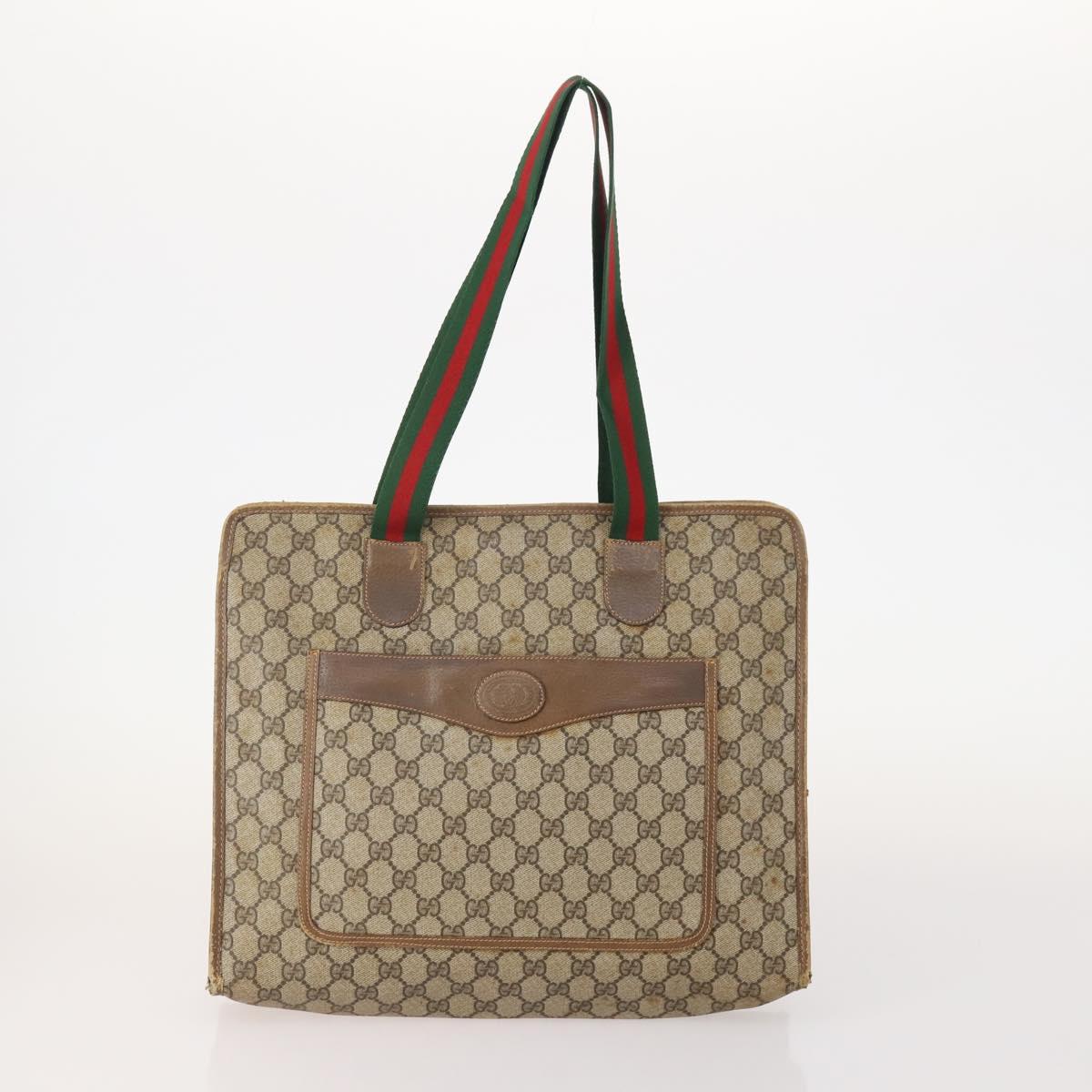 GUCCI GG Supreme Web Sherry Line Tote Bag PVC 4 Set Beige Brown Auth 178835