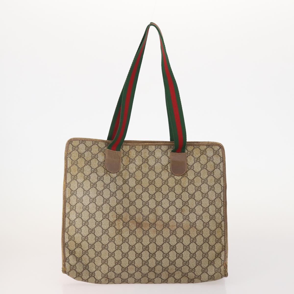 GUCCI GG Supreme Web Sherry Line Tote Bag PVC 4 Set Beige Brown Auth 178835
